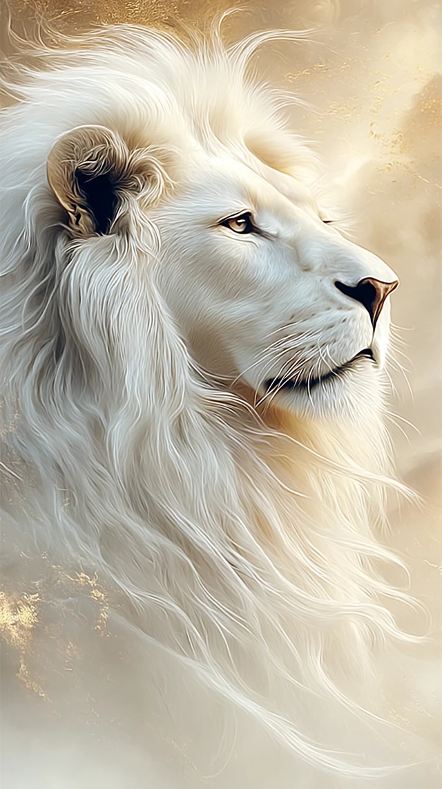 Majestic White Lion Pastel Drawing Art