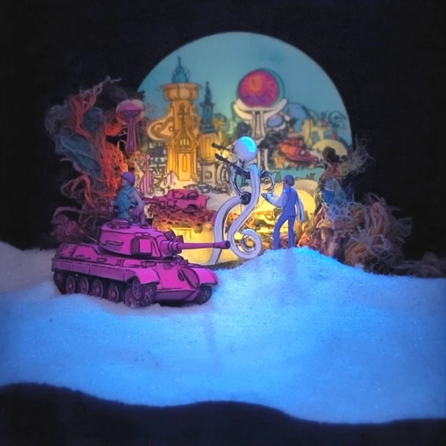 Claymation Fantasy War Miniature with Elves Tanks and Drones