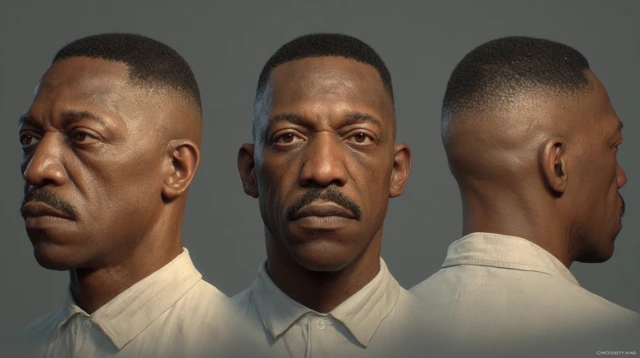 Realistic 3D Character Turnaround Middle Aged Black Man