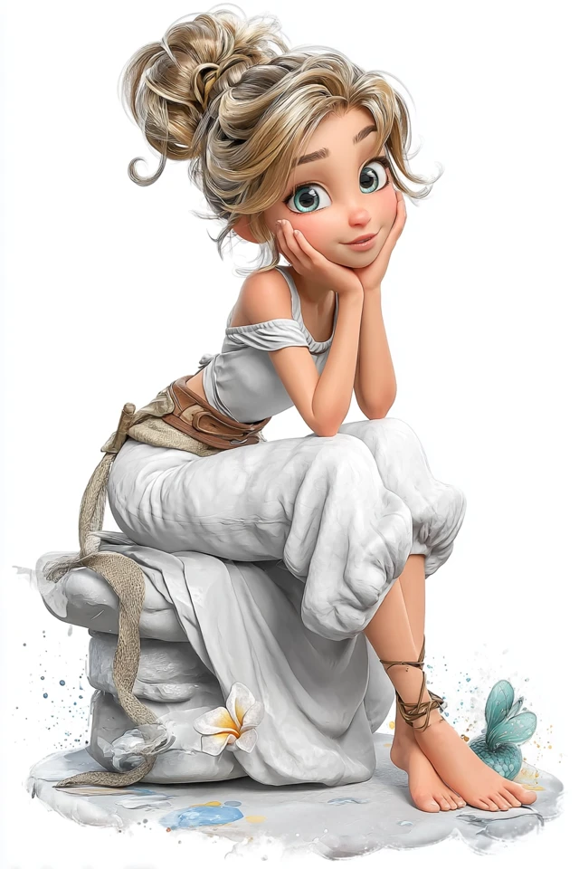 Cartoon Girl on a Cloud Sky Island 3D Render