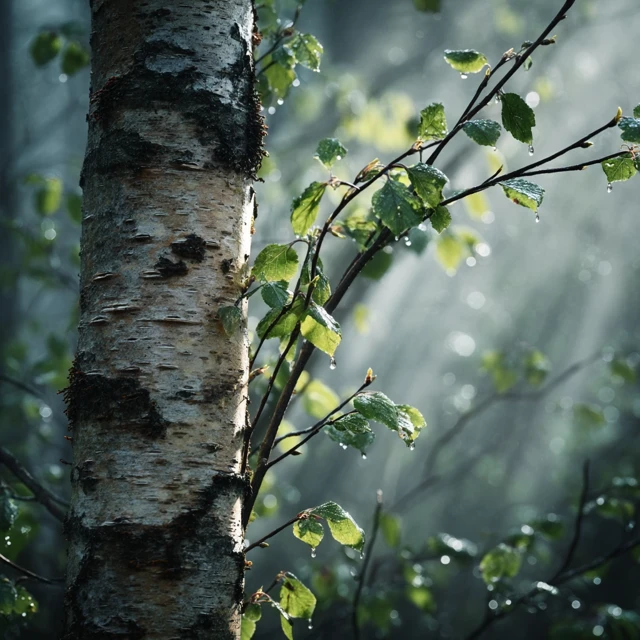 Silver Birch Tree in Spring Forest Photography
