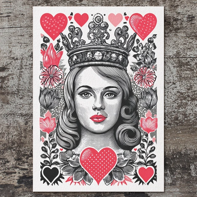 Pop Art Queen of Hearts Woodblock Print