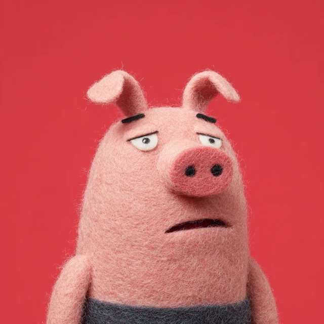 Mischievous Pig Wool Felt Illustration