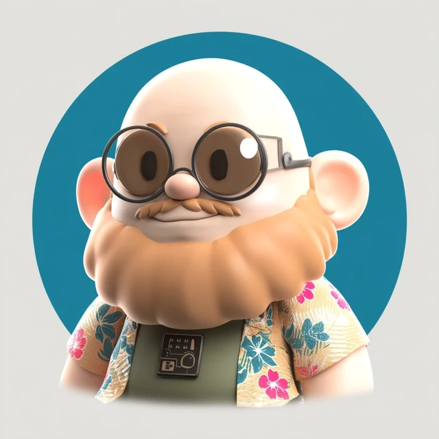 Cartoon Bald Bearded Man in Hawaiian Shirt