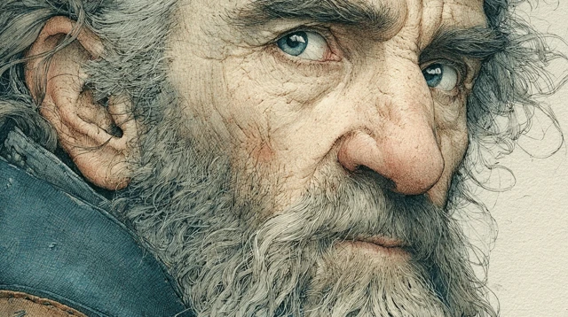 Gloins Face A Detailed Watercolor Portrait