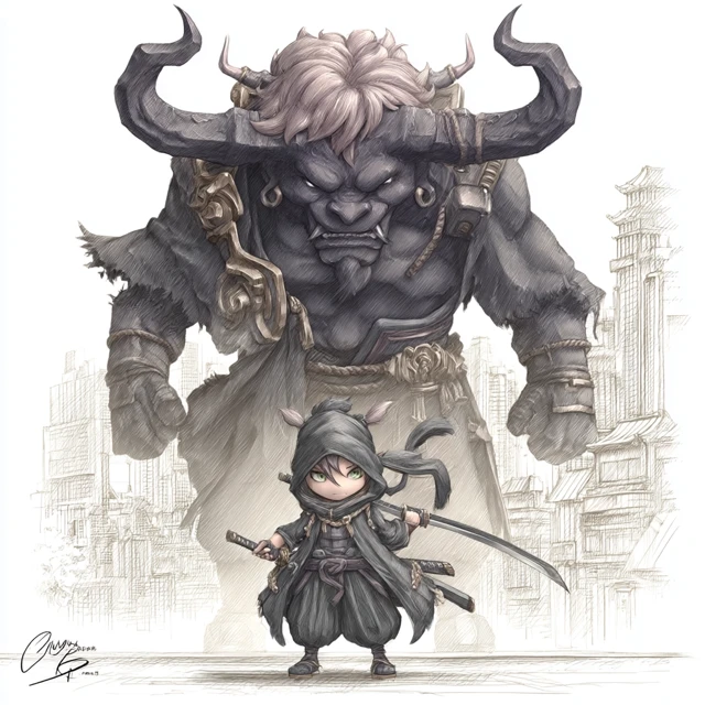 Ronin vs Demon Futuristic Metropolis Art