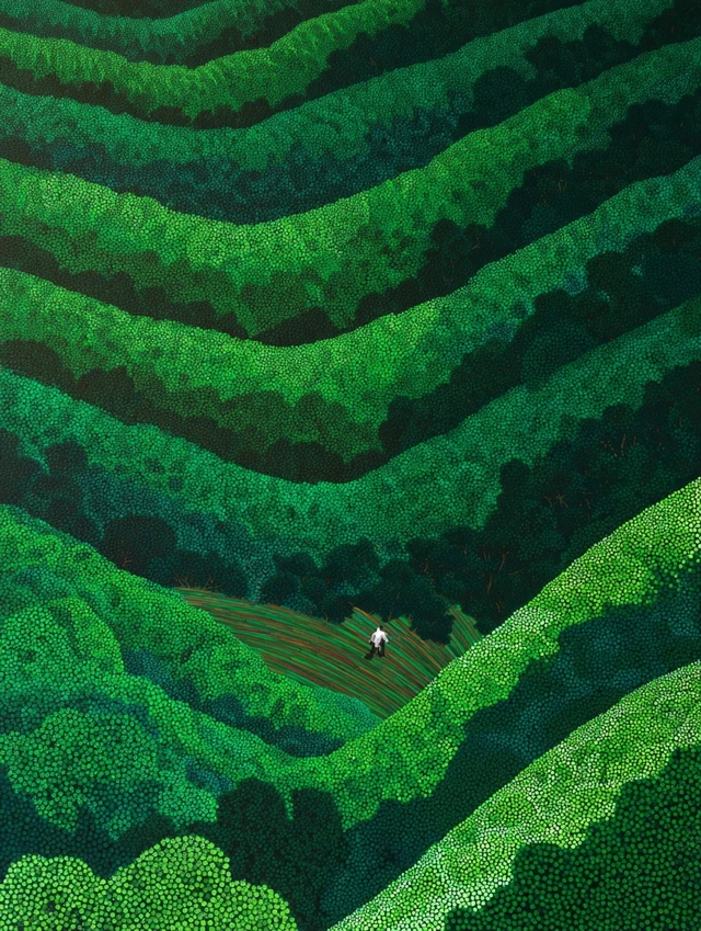 Man Lost in Forest Op Art Painting