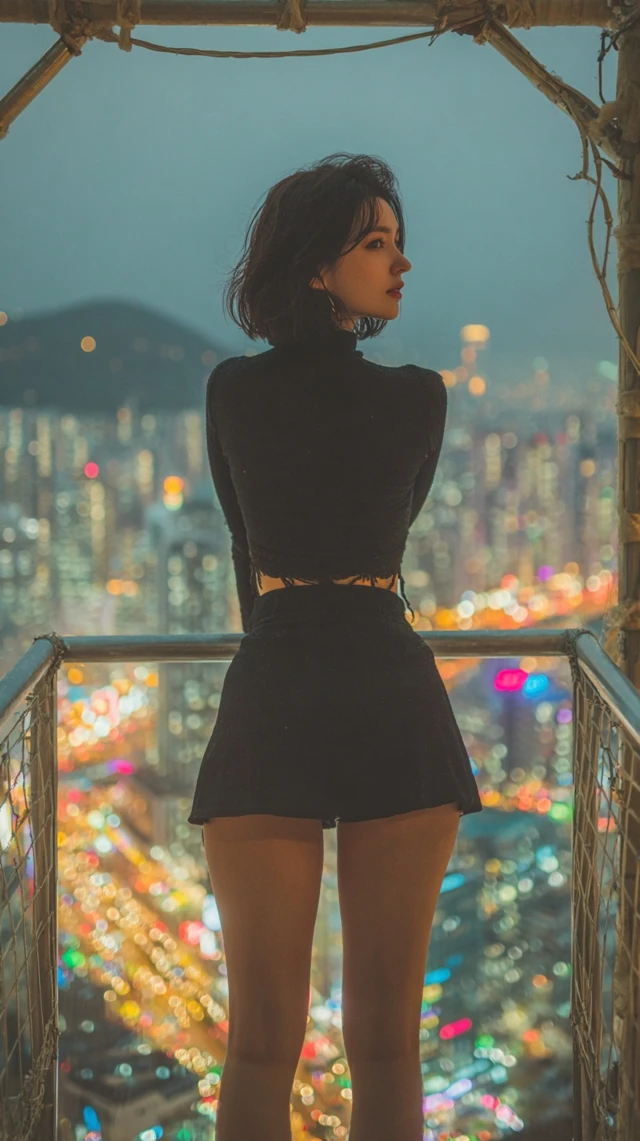 Night City View Woman in Black