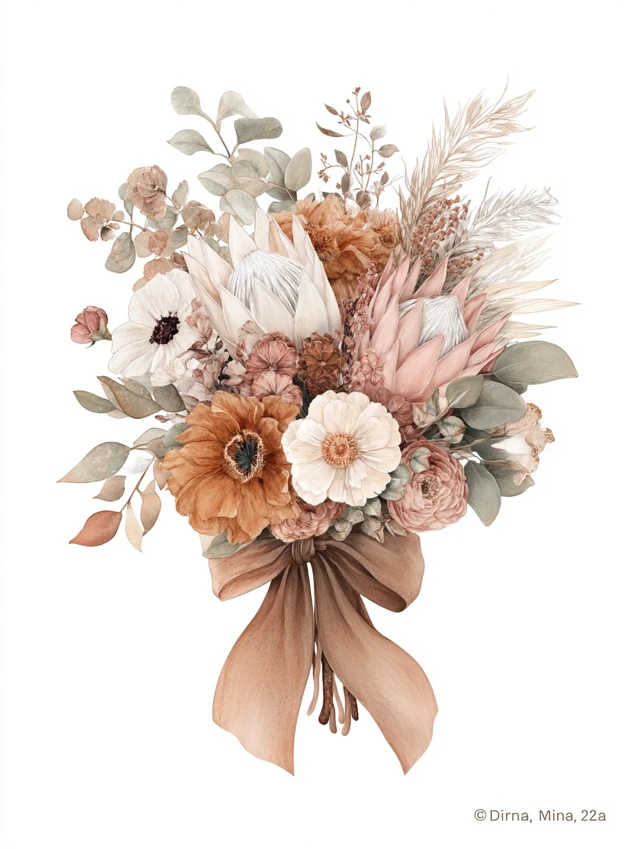 Watercolor Bouquet Wedding Illustration Dried Flowers