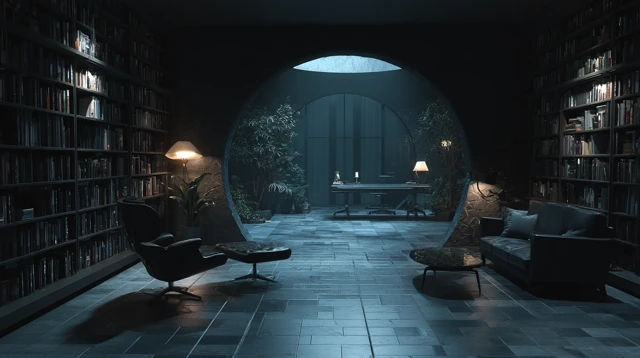 Cozy Dark Gothic Library Interior