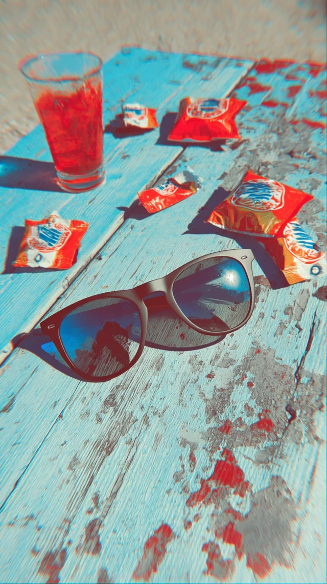 Broken Sunglasses on Picnic Table 3D Art
