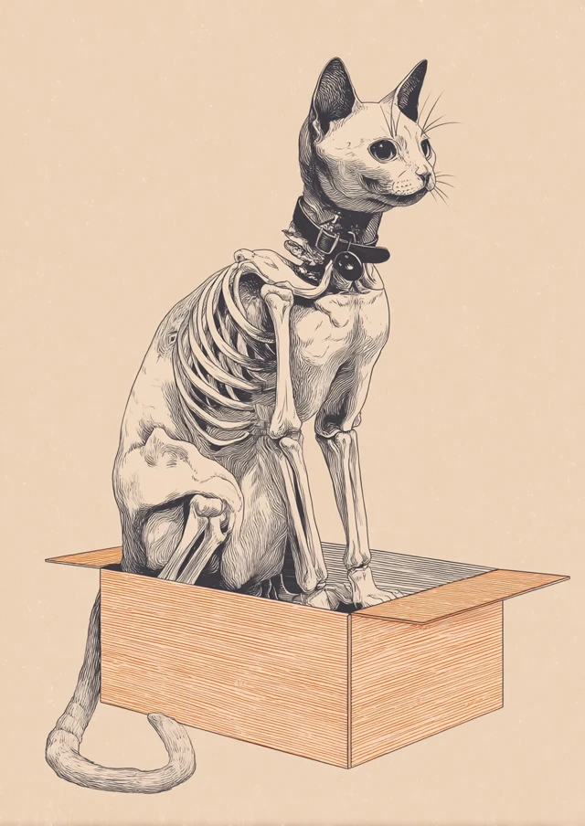 Skeleton Cat in a Box Illustration