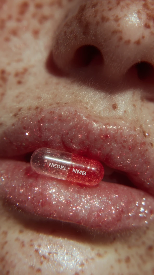 Lips with Glossy Lip Gloss and Pill
