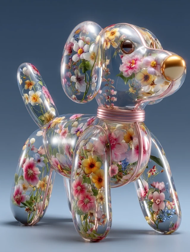 Floral Balloon Dog Sculpture Art