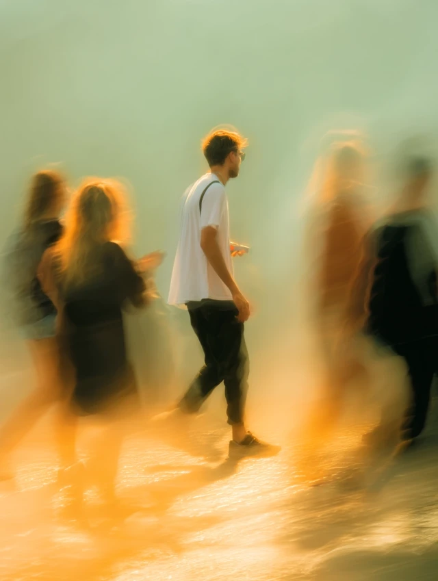 Walking Crowd: Motion Blur, Ethereal Light