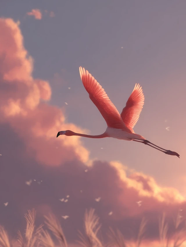 Dreamy Flamingo Flight at Dusk Pastel Art