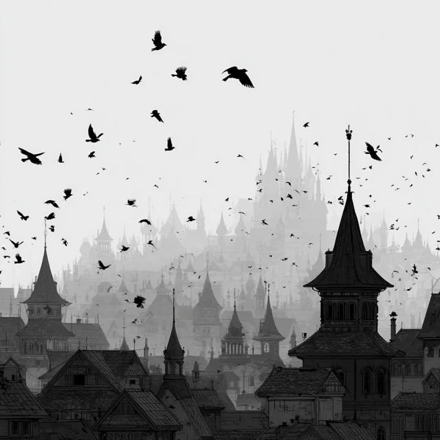 Gothic Vampire City: Black and White Illustration