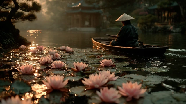 Scholar on West Lake Boat in Song Dynasty China