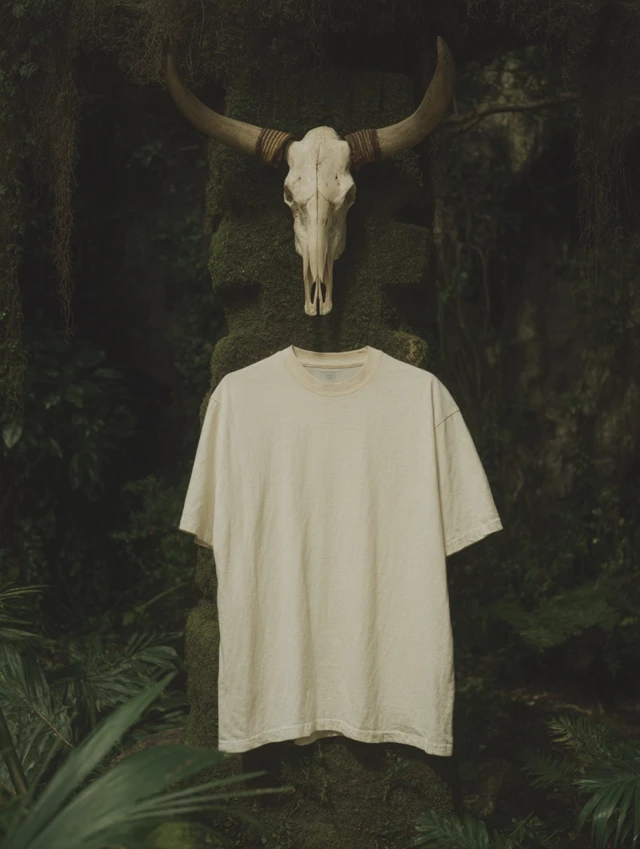 White TShirt on Shamanic Totem Realistic Product Photo