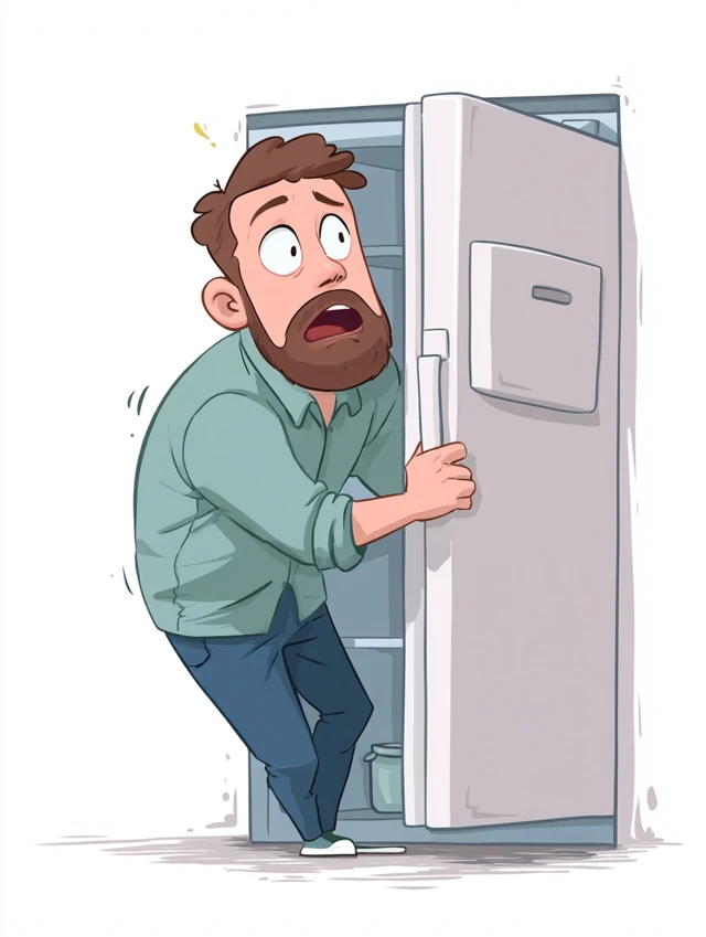Cartoon Man Shocked by Empty Fridge