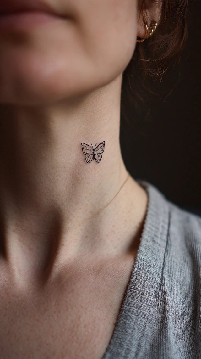 Butterfly Neck Tattoo Minimalist Design Simple Elegance