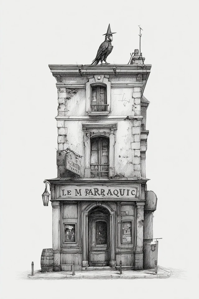 Pencil Sketch of Le Perroquet Magique Tavern