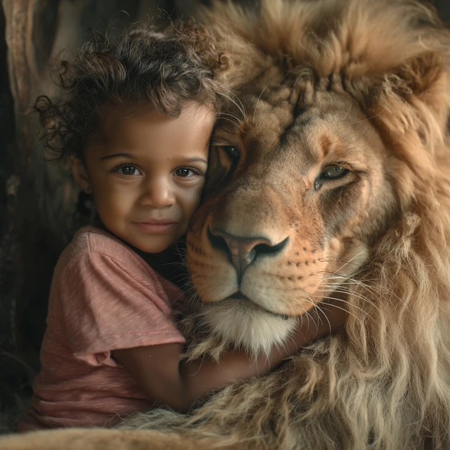 Toddler Hugs Lion Zoo Photography Cinematic