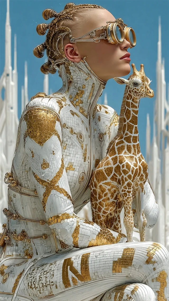 Cyberpunk Queen with Giraffe Futuristic Art