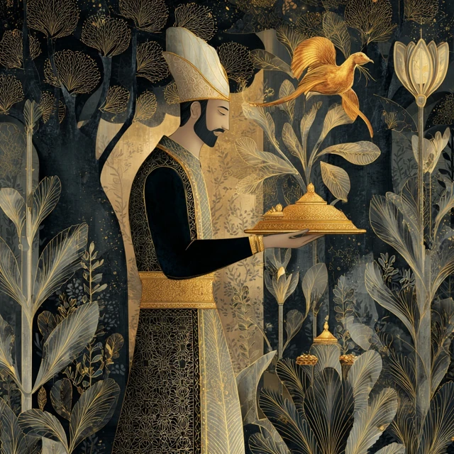 Mughal Fantasy Illustration Moti Mahal Golden Firebird