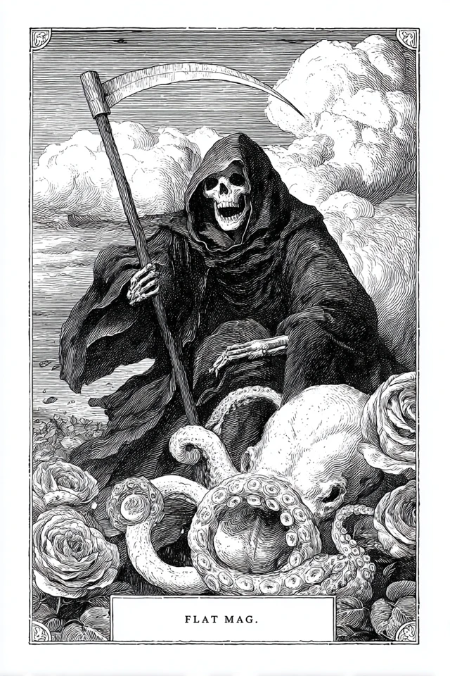 Grim Reaper Octopus Roses Tarot Card Art