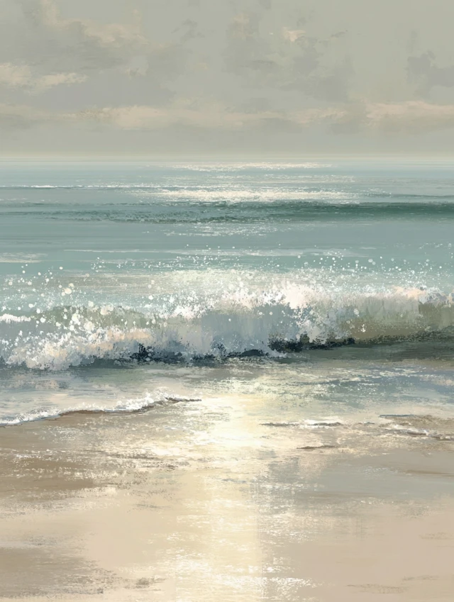 Coastal Art Calm Ocean Painting for Bathroom Decor