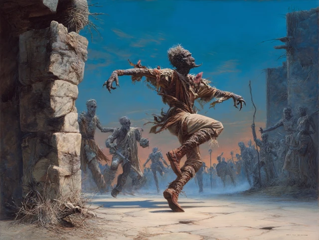 Caliban Dancing Painting by Les Edwards