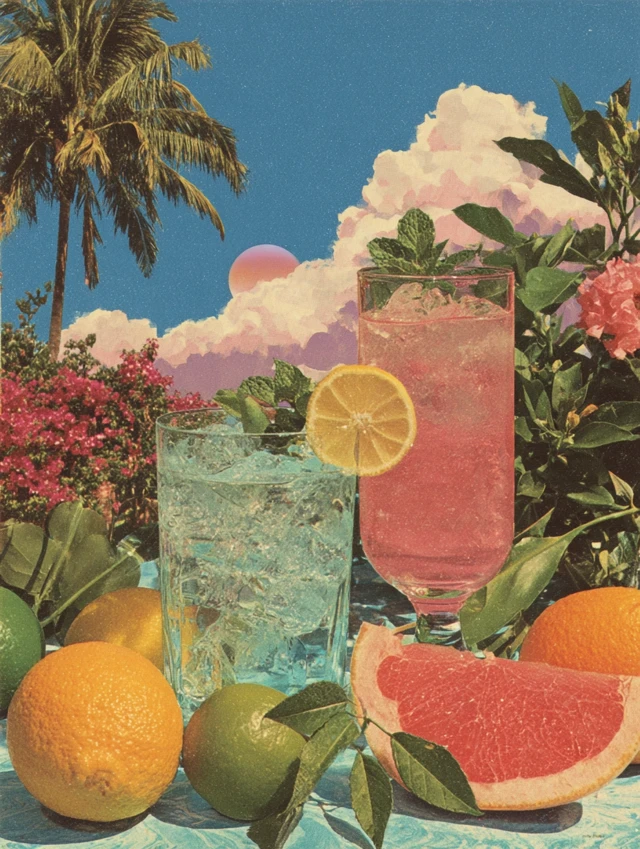 Colorful Tropical Cocktails Vintage Aesthetics