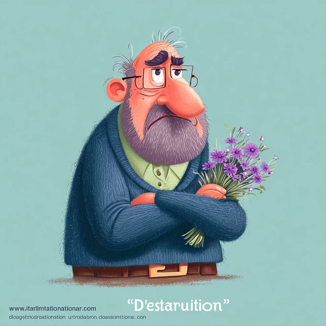 Dissatisfied Man with Flowers Illustration
