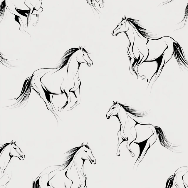 Elegant Horse Pattern Black and White Lines