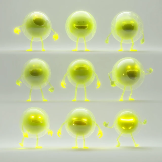 Cute Glowing Orb Character Emotions and Poses
