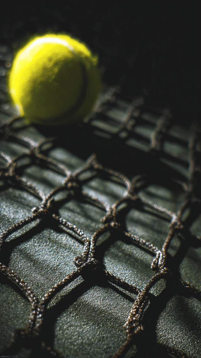 Tennis Ball Through Net Hyperrealistic Shot