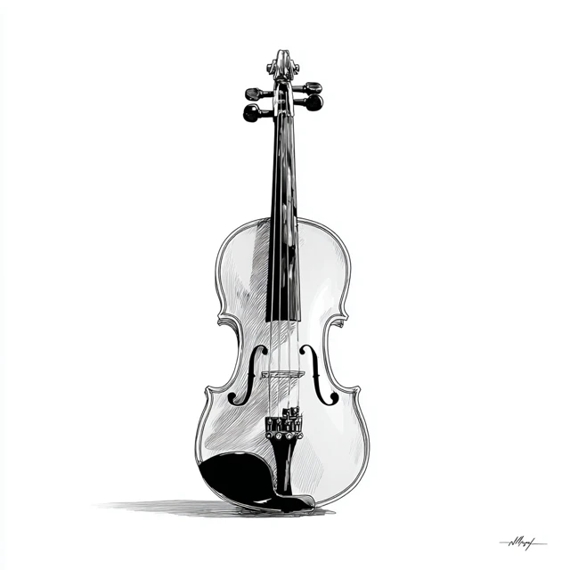 Black and White Cartoon Violin Illustration