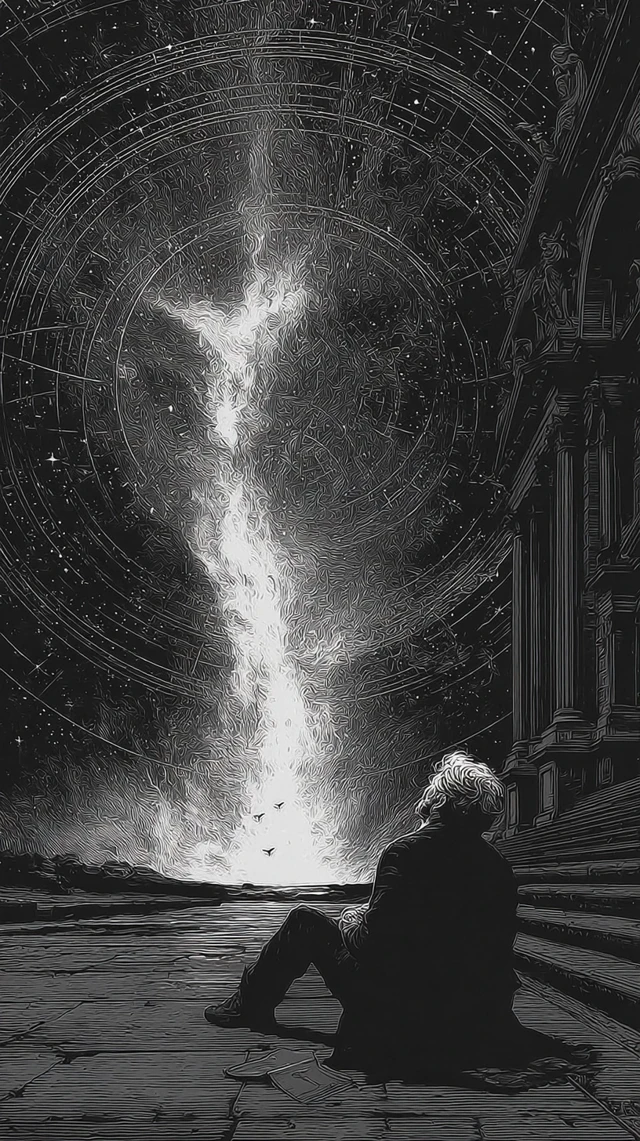 Meditating Figure Gazing at the Universe Vintage Art