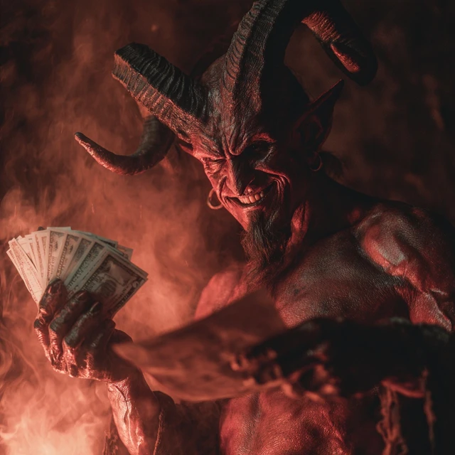 Satan in Hell Offering Money and Documents