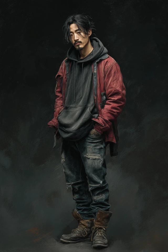 Mysterious Asian Man Digital Oil Painting