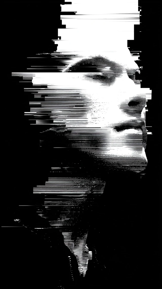 Mans Portrait with Glitch Effect - Black and White Minimalism