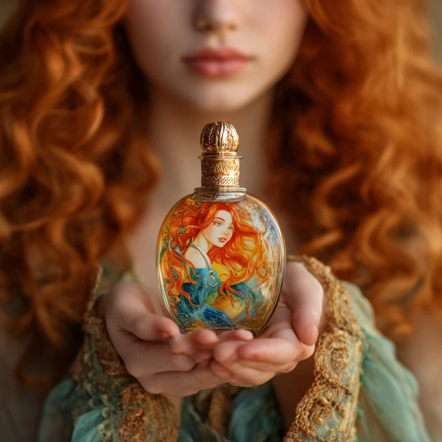 Magic Perfume Bottle with Red Haired Woman