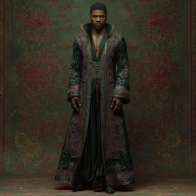 Elegant Man in Ornate Attire Hyperrealistic