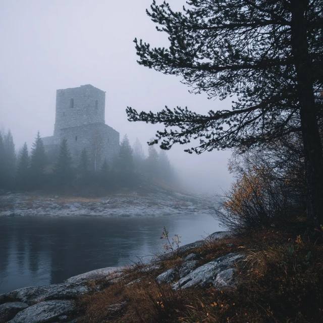 Finnish Castle in Lapland Foggy Autumn