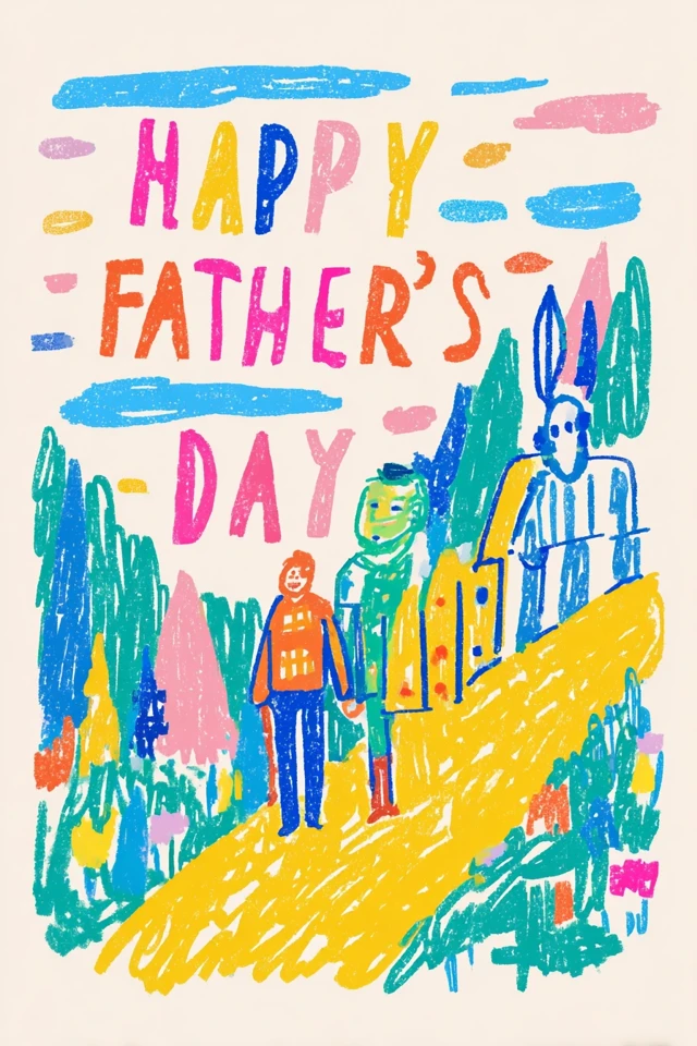 Happy Fathers Day Hand Drawn Gouache Poster