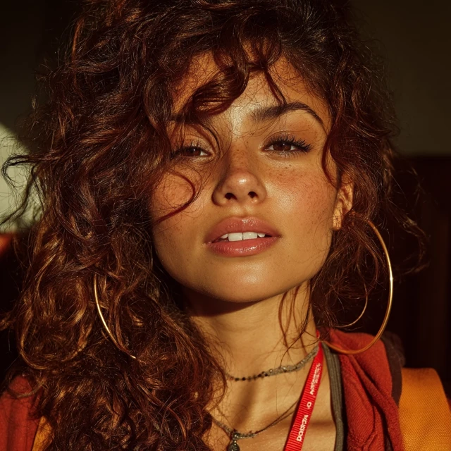 Beautiful Young Hispanic Woman with Curly Hair