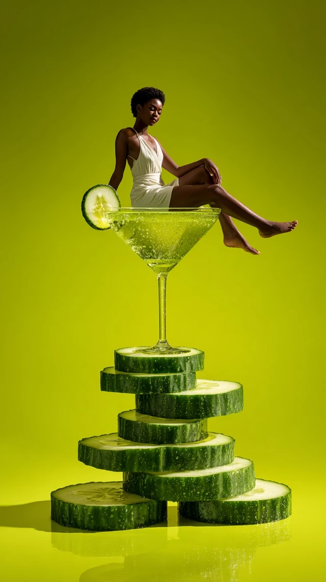 Woman in Cucumber Martini Advertising Photo