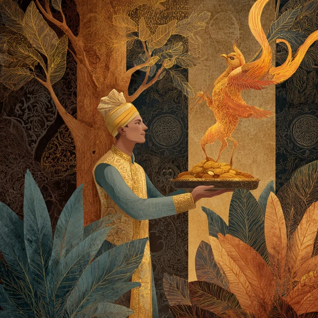 Mughal Fantasy Illustration Moti Mahal Golden Firebird