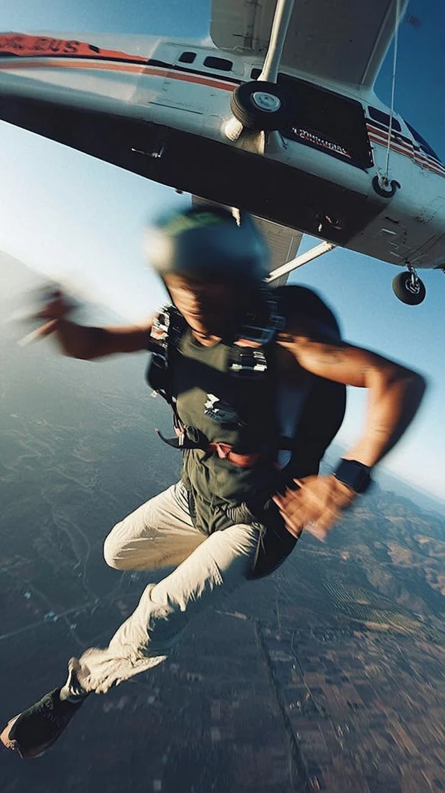 Skydiver Freefall Action Shot Neon Green Buzzcut